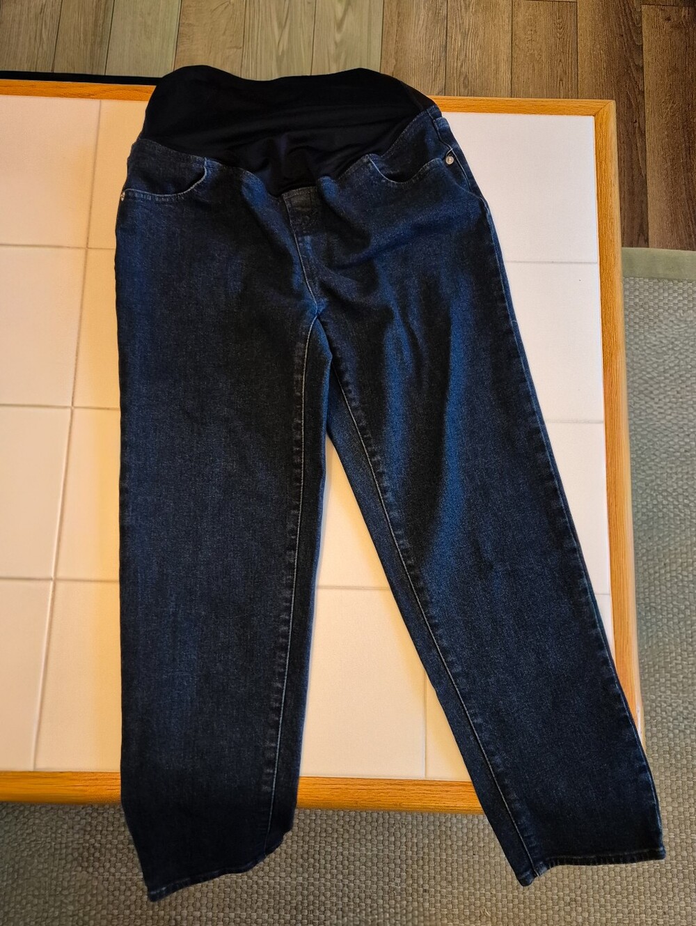 NWOT Maternity Dark Wash Stretch Jeans with Black Waistband